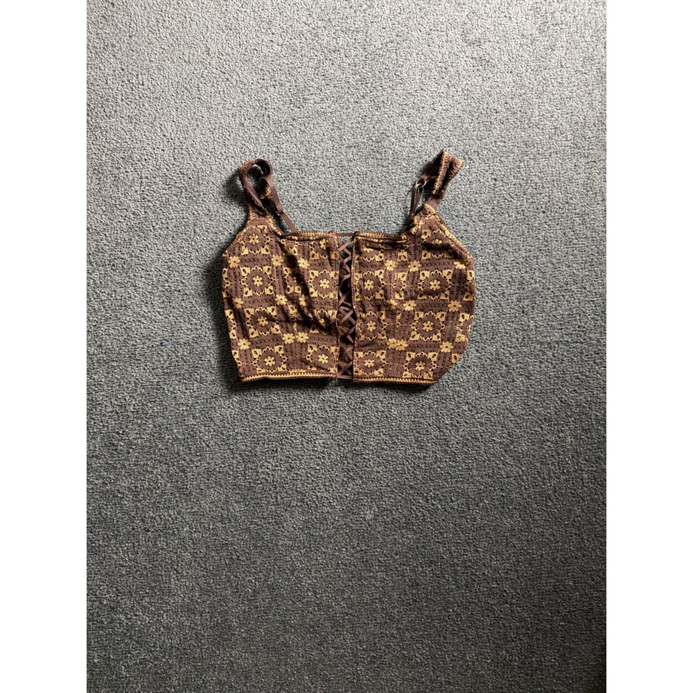 Aerie Real Good Brown Floral Lace Up Cropped Cami Top Small S